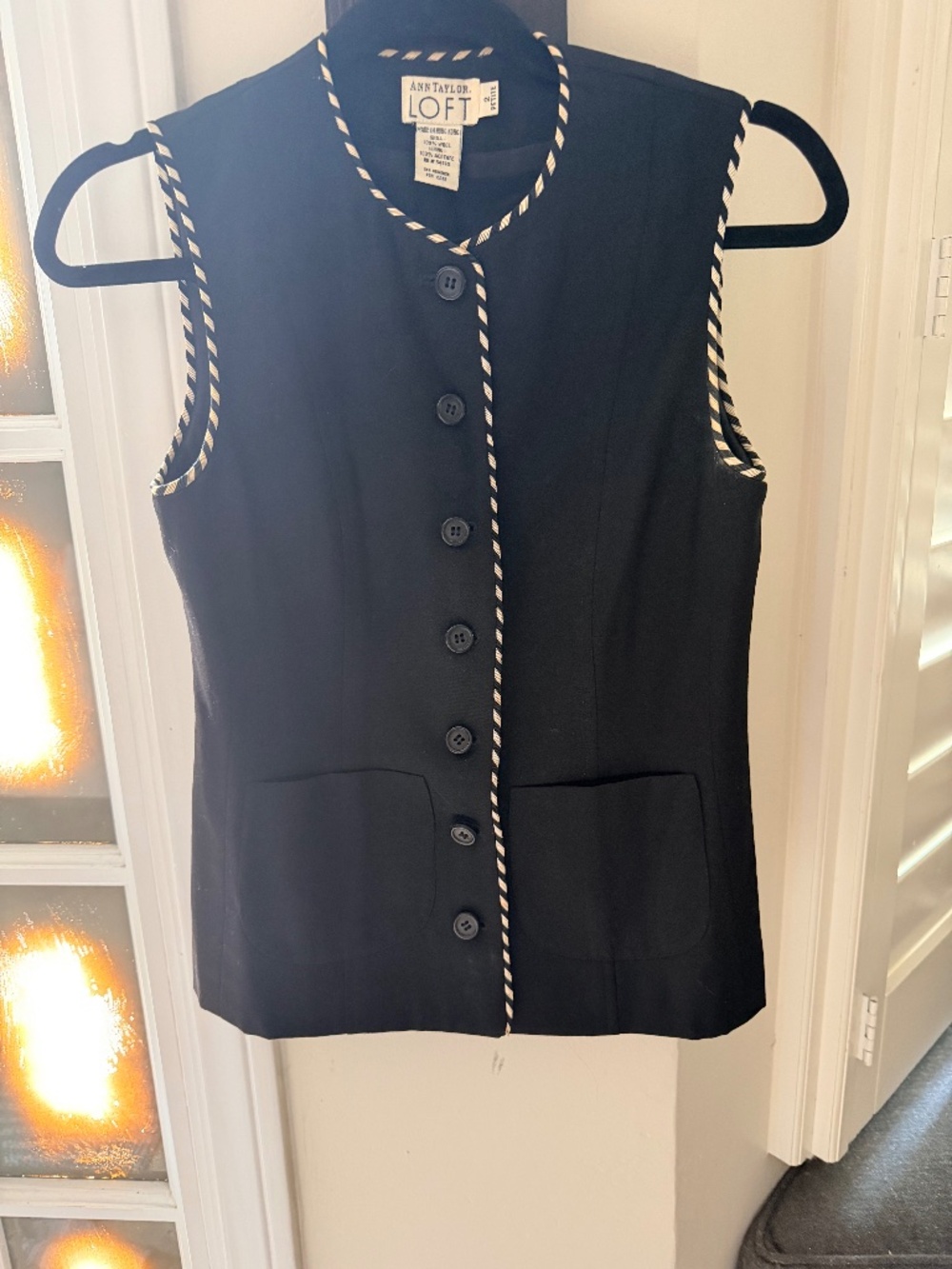 Vintage Ann Taylor LOFT 100% Wool Black Vest Petite 2 Career Classic